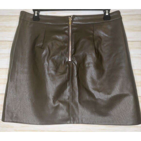Lulus Mini Skirt Womens Large Faux Leather Dark Brown Back Zip Pockets Lined - Picture 4 of 7